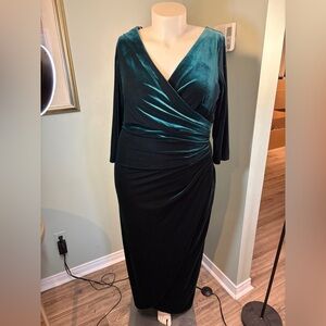 Alex Evenings Teal Velvet Surplice Long-Sleeve Evening Dress